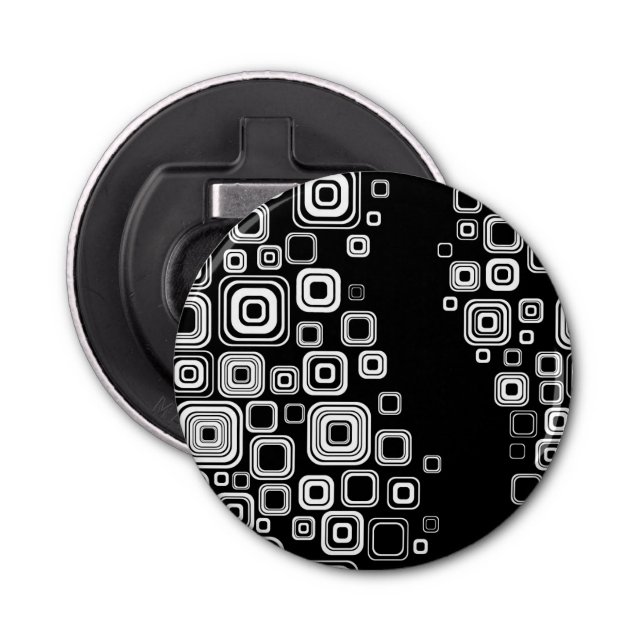 Retro Schwarzweiss-Quadrate Flaschenöffner (Vorderseite)