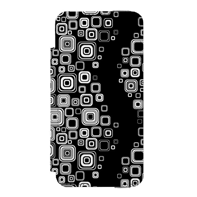 Retro Schwarzweiss-Quadrate Incipio iPhone Geldbeutel-Hülle (Folio Vorderseite)