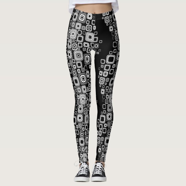 Retro Schwarzweiss-Quadrate Leggings (Vorderseite)
