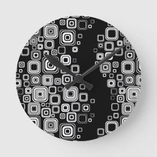 Retro Schwarzweiss-Quadrate Runde Wanduhr