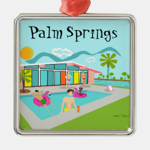 Retro Schwule Rosa Flamingo Poolparty Ornament Aus Metall