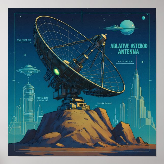 Retro Sci-Fi Blueprint Technical Wallpaper Poster (Vorne)