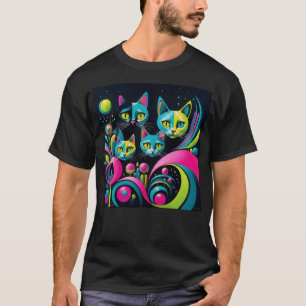 Retro Sci-Fi Cartoon Katzen T-Shirt