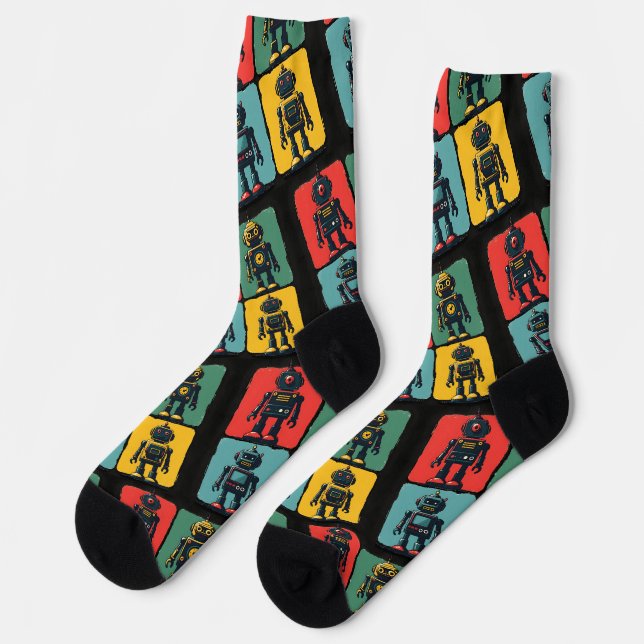 Retro Sci Fi Cartoon Roboter Socken (Linkes Detail)