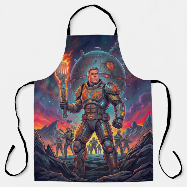 Retro Sci Fi Comic Galactic Grill Master Funny BBQ Schürze (Vorderseite)