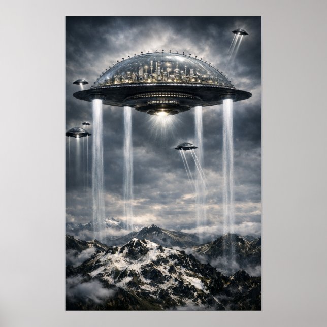 Retro Sci-Fi Fantasy Cities Of The Future Art Poster (Vorne)