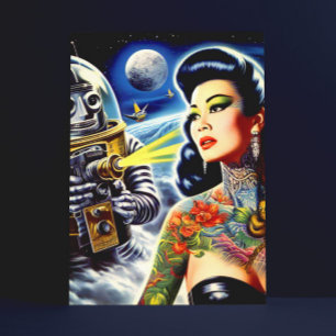 Retro Sci-fi-Frau Postkarte
