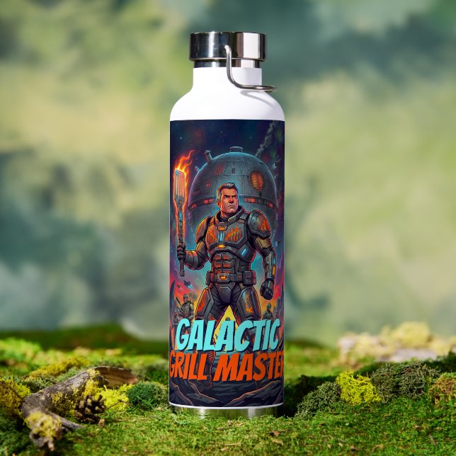 Retro-Sci-Fi-Galactic-Grillmaster-Pop-Art-Comic Trinkflasche (Außenbereich (gedreht))