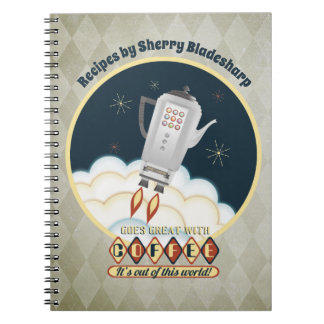 Retro-Sci-Fi-Kaffeekanne Rakete Rezept Notebook Notizblock