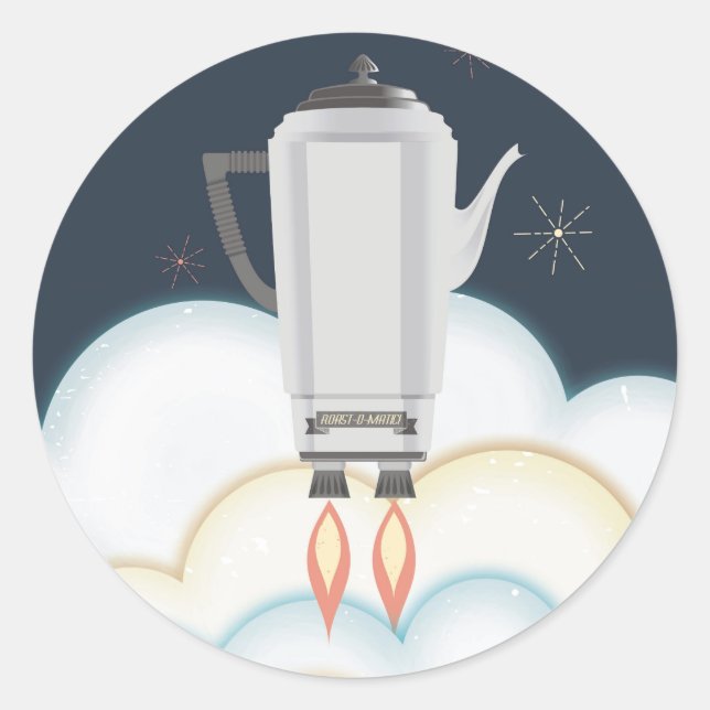 Retro-Sci-Fi-Kaffeekocher Runder Aufkleber (Vorderseite)
