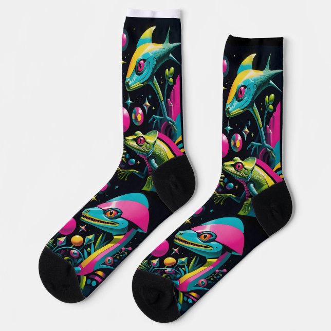 Retro Sci Fi Lizard Crew Socks Socken (Linkes Detail)