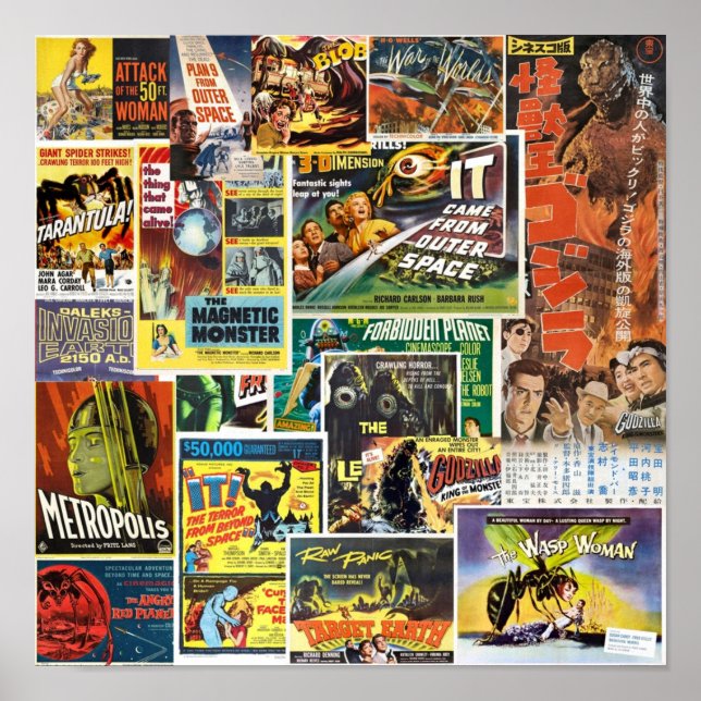 Retro Sci Fi Movies Collage Poster (Vorne)