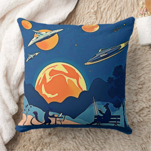 Retro Sci-Fi Planet Scene Kissen