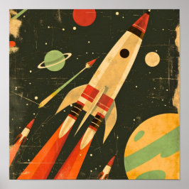 Retro-Sci-Fi-Raketen-Weltraum-Illustrationsdesign Poster