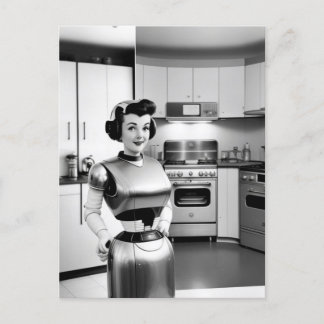 Retro-Science Fiction-Roboter-Hausfrau der 50er Ja Postkarte