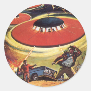 Retro Science-Fiction, Sci-Fi UFO-Alien-Invasion Runder Aufkleber
