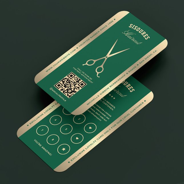 Retro Scissors Hunter Green Barber Loyalty Visitenkarte (Retro Scissors Hunter Green Barber Loyalty Business Card
)