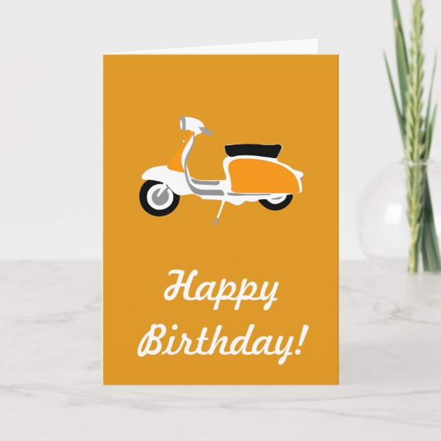 Retro Scooter Happy Birthday Card Orange Karte (Vorderseite)