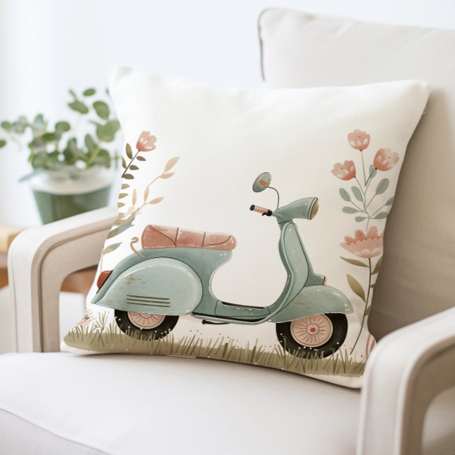 Retro Scooter Pillow, Vintager Blumenroller Kissen (Von Creator hochgeladen)