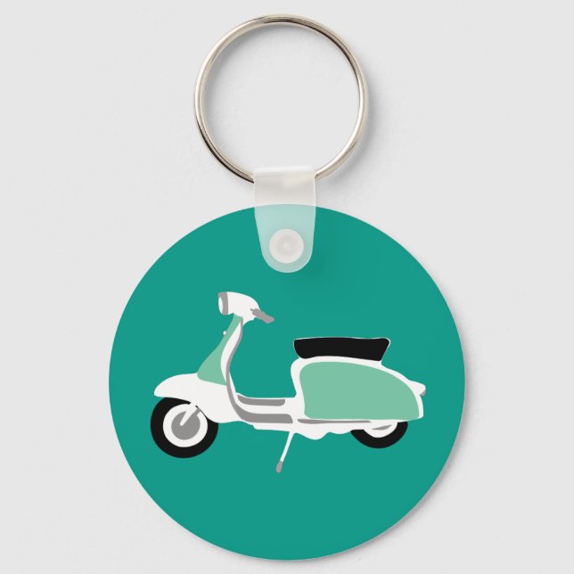 Retro Scooter Runder Aquamariner Schlüsselring Schlüsselanhänger (Vorderseite)