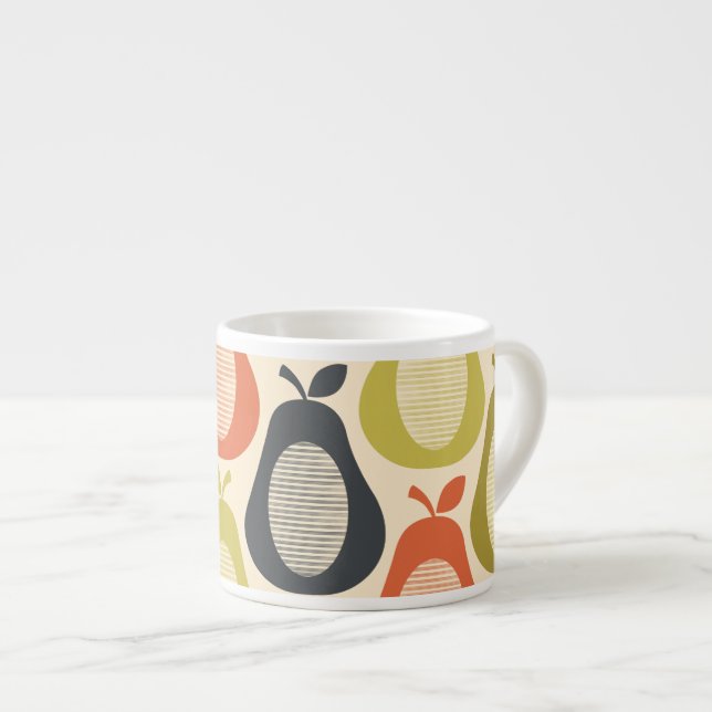 Retro Scribble Birnen Muster Espressotasse (Vorderseite Rechts)