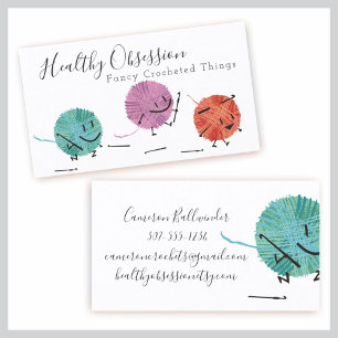 Retro scribble yarn crochet hooks business card visitenkarte