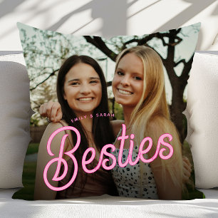 Retro Script Besties Foto Geschenke Kissen