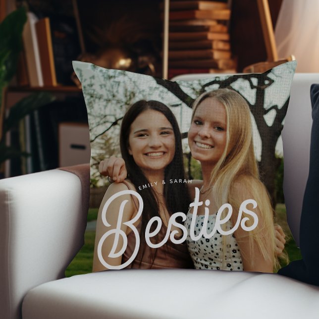 Retro Script Besties Foto Geschenke Kissen (Von Creator hochgeladen)