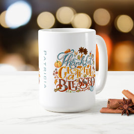 Retro Script dankbar dankbar gesegnet Monogram Kaffeetasse