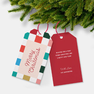 Retro Script farbenfrohe Checkerboard Frohe Weihna Geschenkanhänger