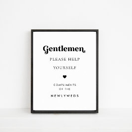 Retro Script Gents Bthroom Basket Wedding Sign Poster