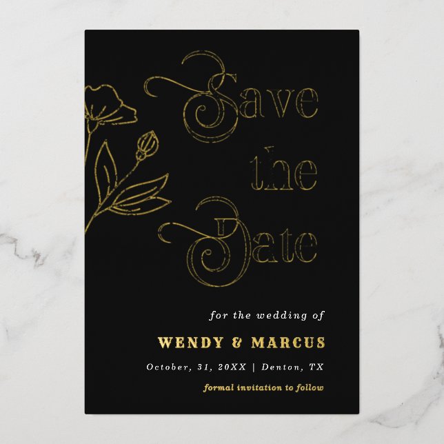 Retro Script Goth Dark Wedding Aesthetic Real Folieneinladung (Vorderseite)