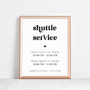 Retro Script & Heart Shuttle Service Hochzeit Poster