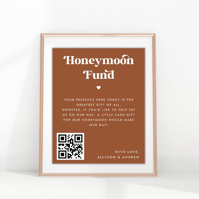 Retro Script Heart Terracotta Rust Honeymoon Fund Poster (Von Creator hochgeladen)