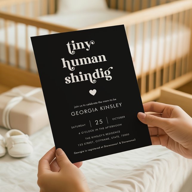 Retro Script Heart Tiny Human Shindig Baby Dusche Einladung (Von Creator hochgeladen)