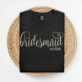 Retro Script Natural auf Black Bridesmaid T-Shirt