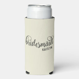 Retro Script Natural und Black Bridesmaid Selters Dosenkühler