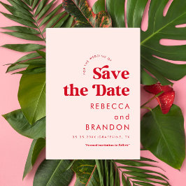Retro Script Red & Pink Typografy Simple Wedding Save The Date