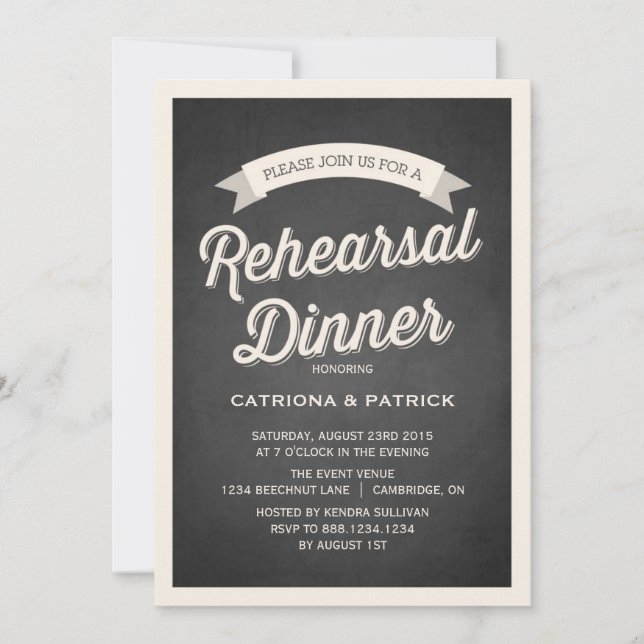 Retro Script Rustic Rehearer Dîner Invitation (Devant)