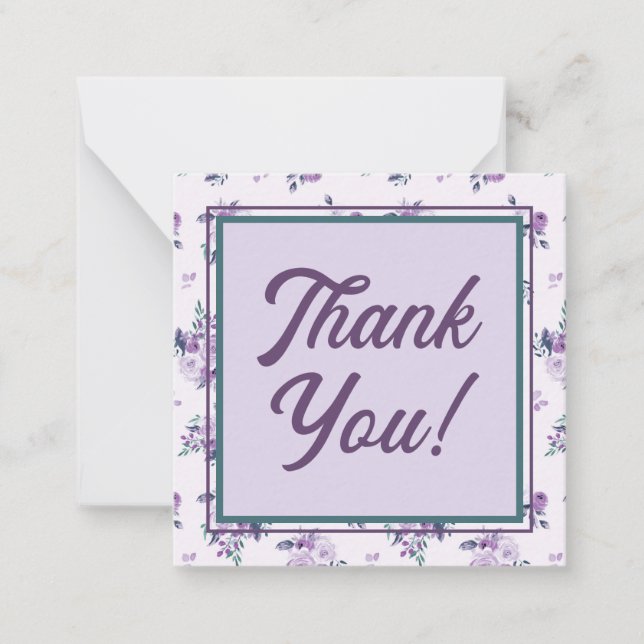 Retro-Script-Schriftart mit Lila Floral Vielen Dan Mitteilungskarte (Vorderseite)