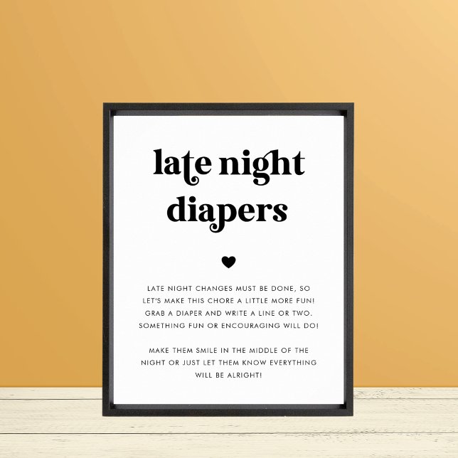 Retro Script Spate Night Diapers Babydusche Zeiche Poster (Von Creator hochgeladen)