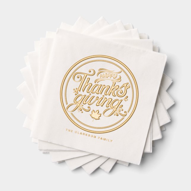 Retro Script Typografy Label Happy Thanksgiving Servietten Mit Folie (Insitu (Gestapelt))