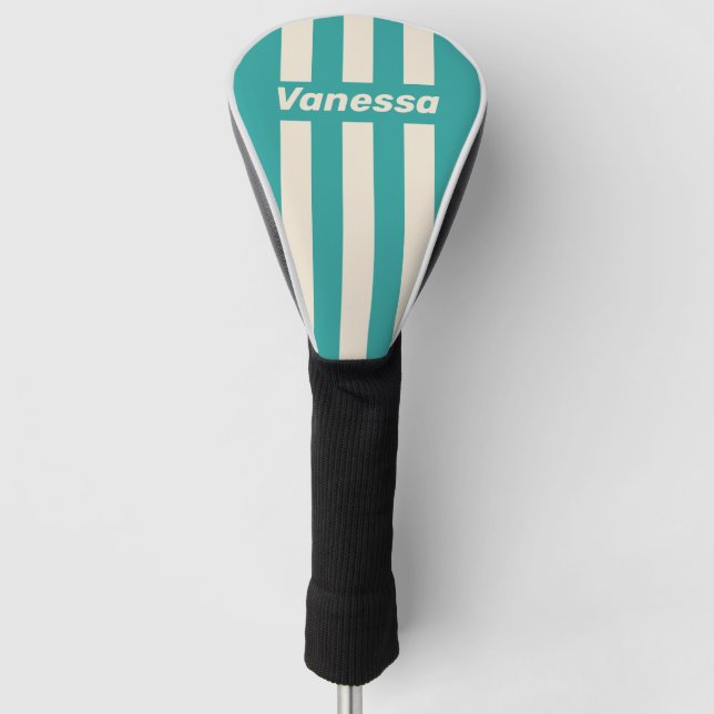 Retro Sea Breeze Three Pin Stripes with Name Golf Headcover (Vorderseite)