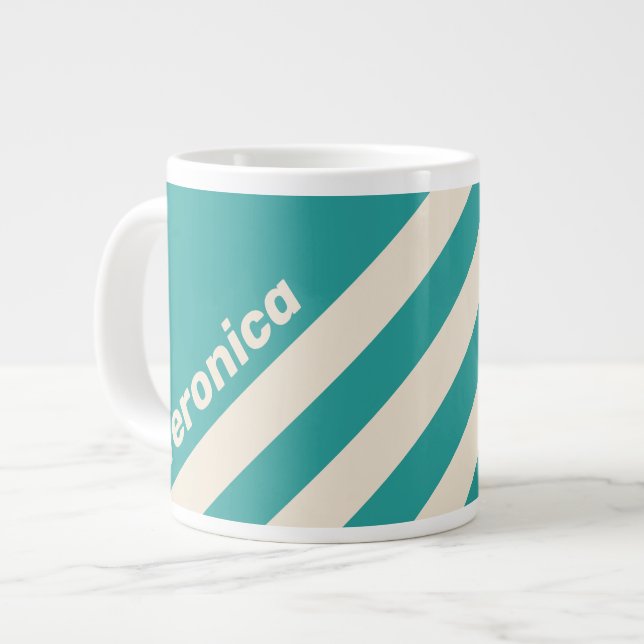 Retro Sea Breeze Three Stripes with Name Jumbo-Tasse (Vorderseite Links)