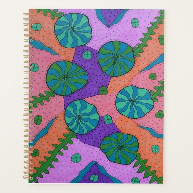Retro Sea Garden in Orange und Lila  Planer (Vorderseite)