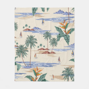 Retro seamless tropical island Pattern on light be Fleecedecke