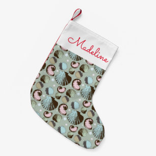 Retro Seashell-Muster   addieren Ihren Namen Kleiner Weihnachtsstrumpf