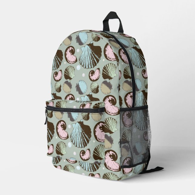 Retro Seashell Muster Bedruckter Rucksack (Rückseitige Ecke Rechts)