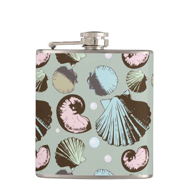 Retro Seashell-Muster Flachmann (Vorderseite)