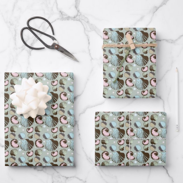 Retro Seashell Muster Geschenkpapier Set (Vorderseite)